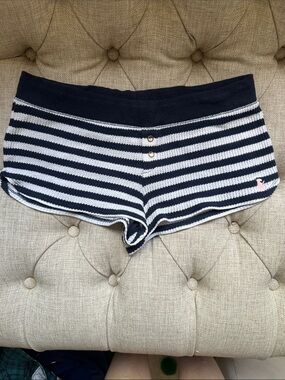 Juicy Couture Y2K Navy and White Striped Knit Sleep Shorts